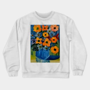 A beautiful bouquet of mixed flowers in a glass and gold vase Crewneck Sweatshirt